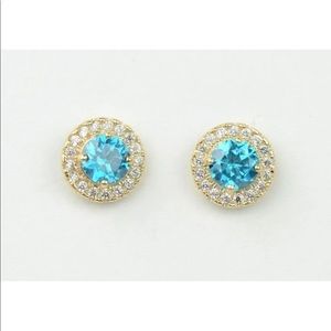 14k Solid White/Yellow Halo CZ Earrings
